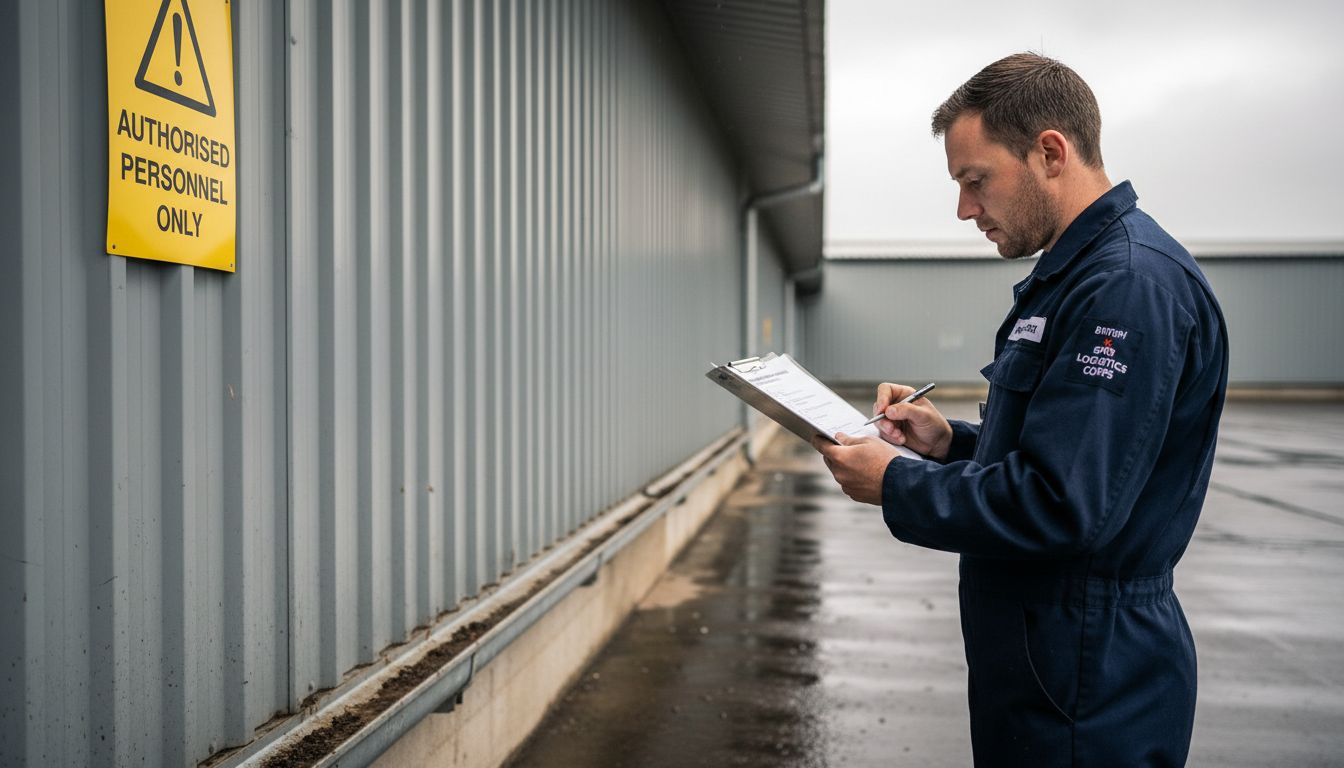 Supervisor inspecting warehouse gutter in UK