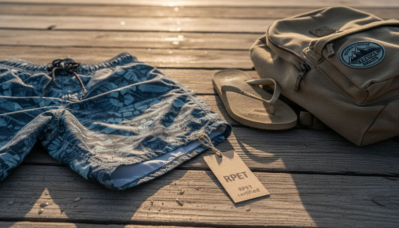 Close-up recycled trunks drying on boardwalk