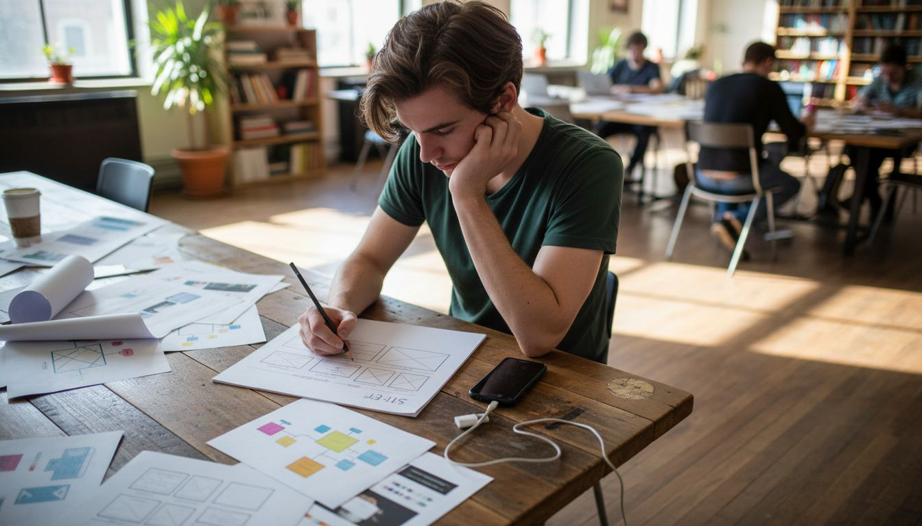 Designer creating conversion-focused website wireframes