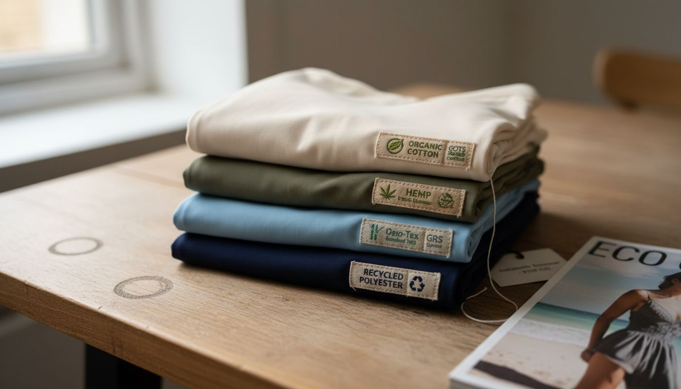 Organic swimwear textiles close-up on table