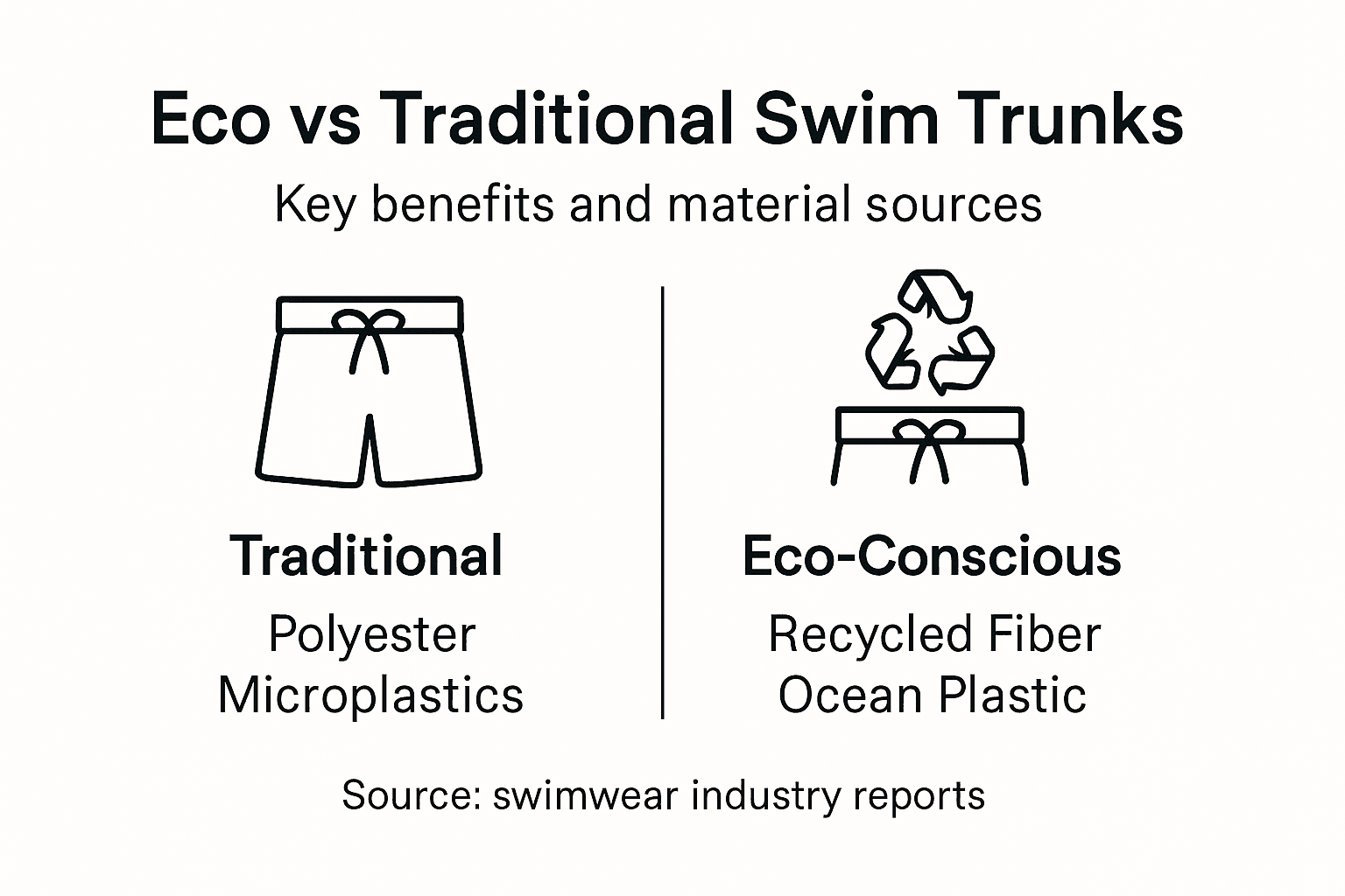 Infographic comparing eco and traditional swim trunks