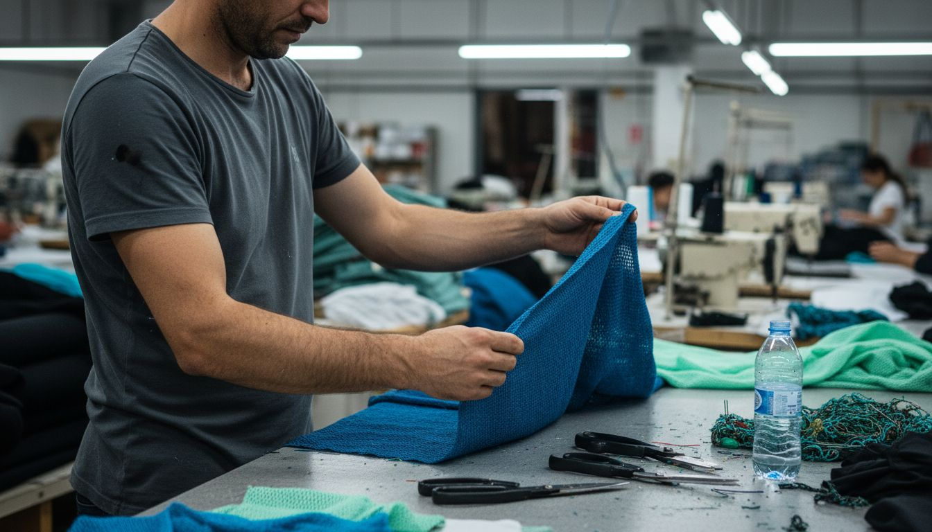 Man inspecting recycled swimwear fabric