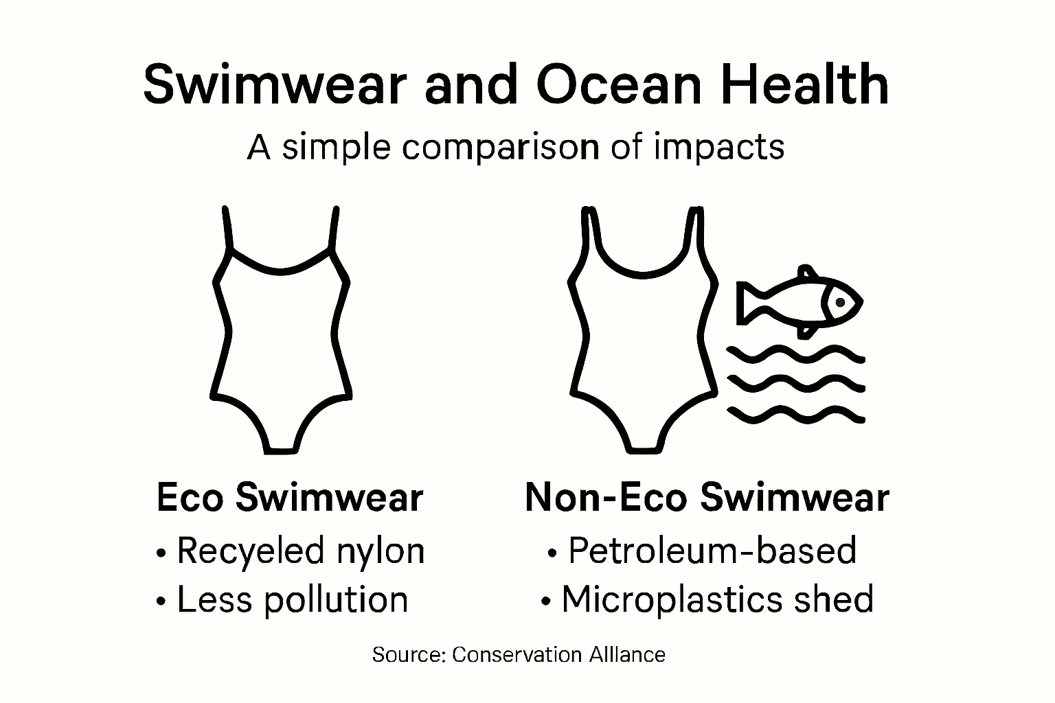 Infographic comparing eco and non-eco swimwear impacts