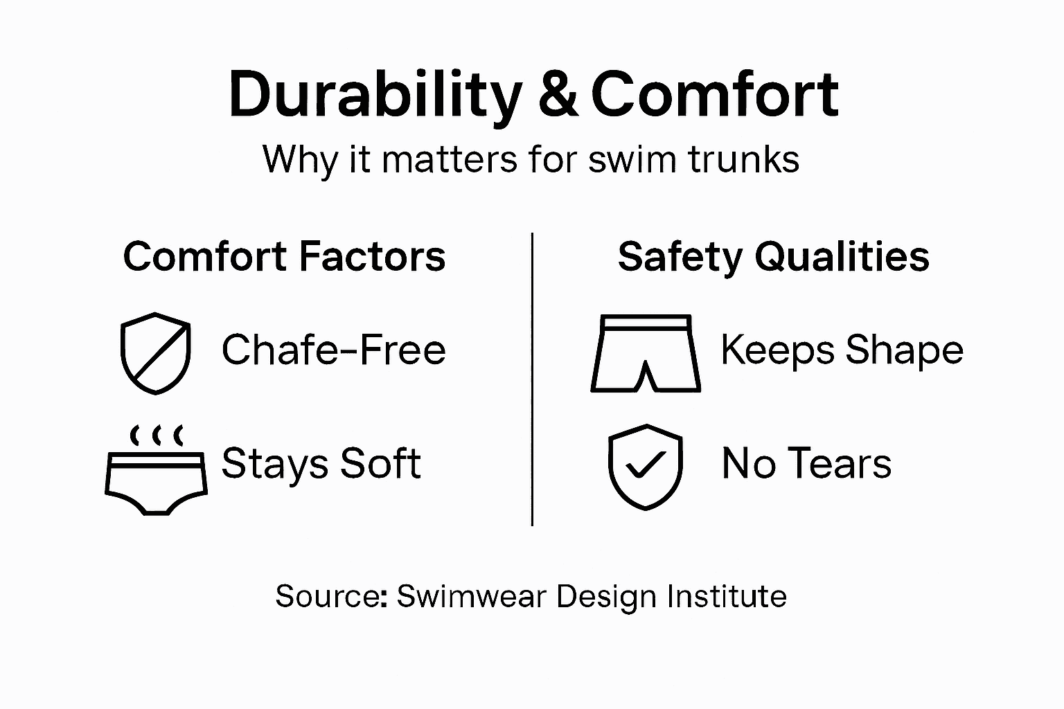 Infographic on durability and comfort in swim trunks
