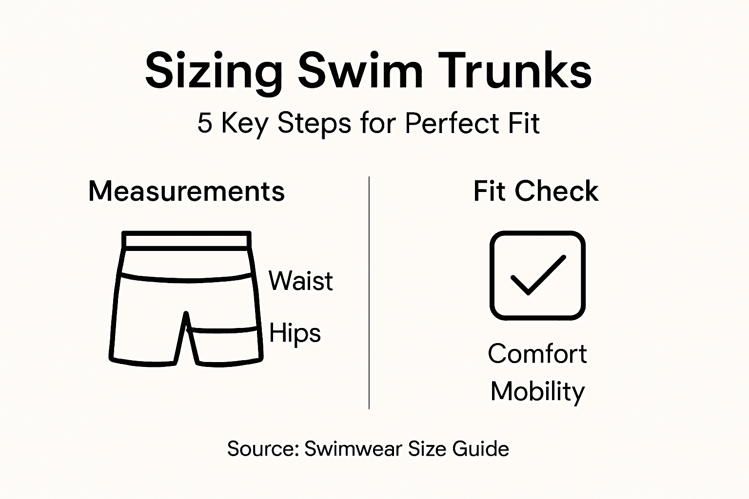 Infographic with steps for sizing swim trunks