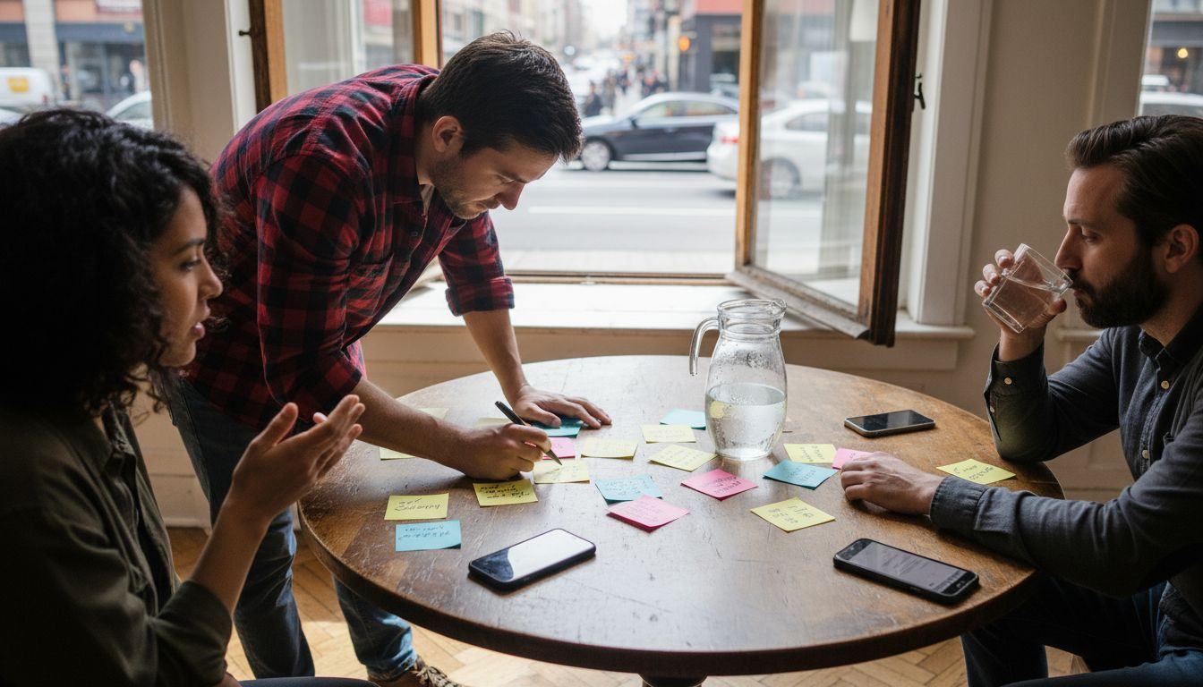 Team brainstorming unique service benefits