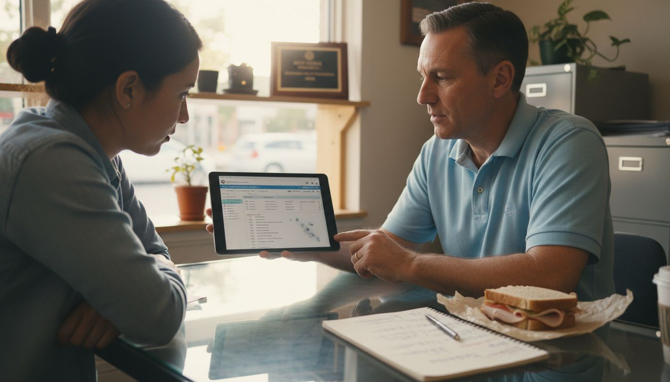 Owner showing CRM dashboard to coworker