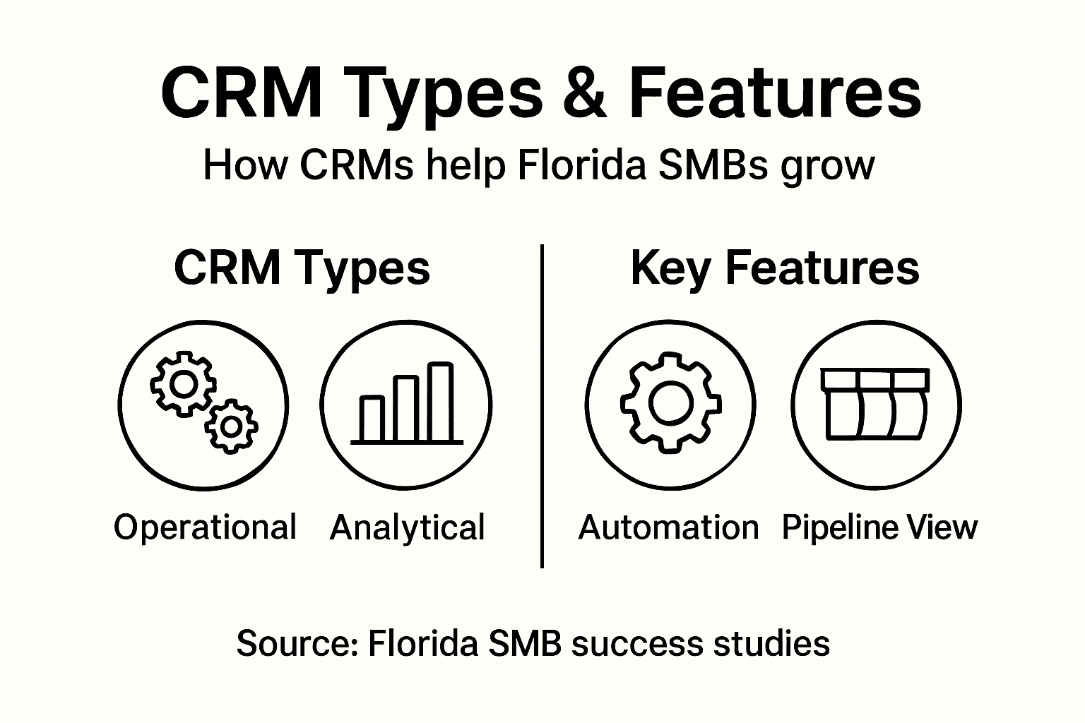 Infographic showing CRM types and key features