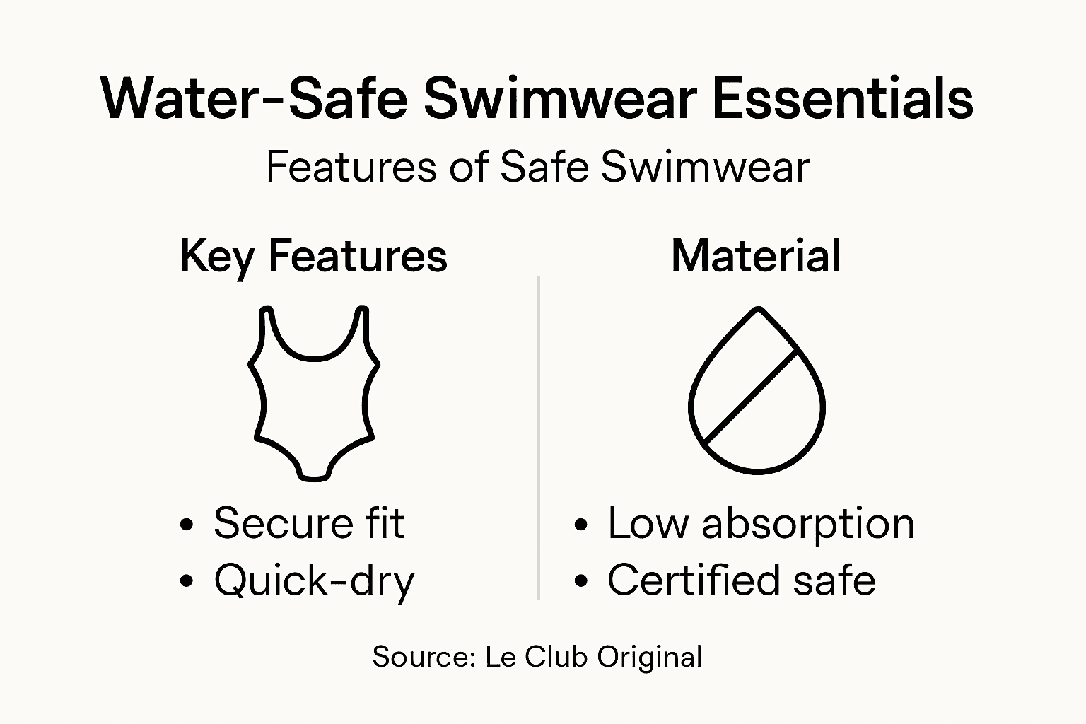 Infographic listing water-safe swimwear features