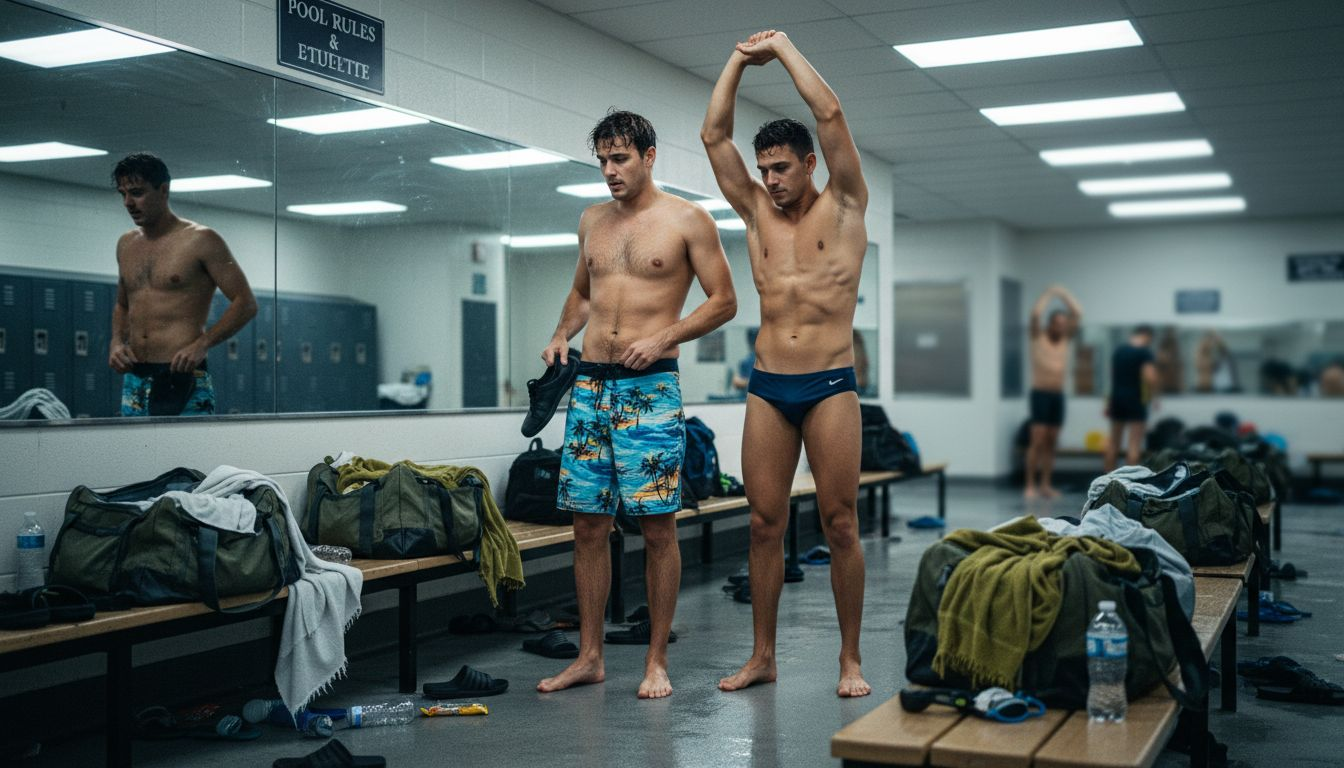Men testing different swim trunk styles