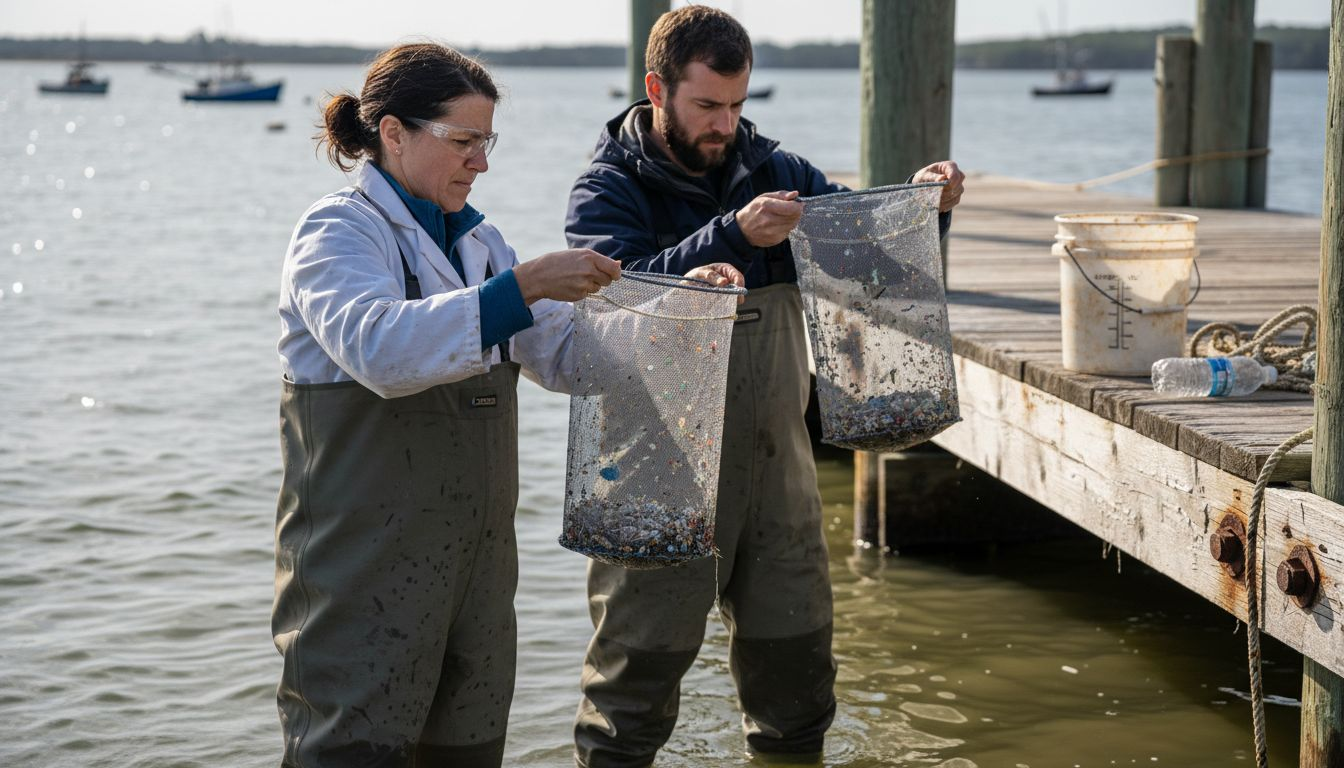 Scientists collect microplastics near pier