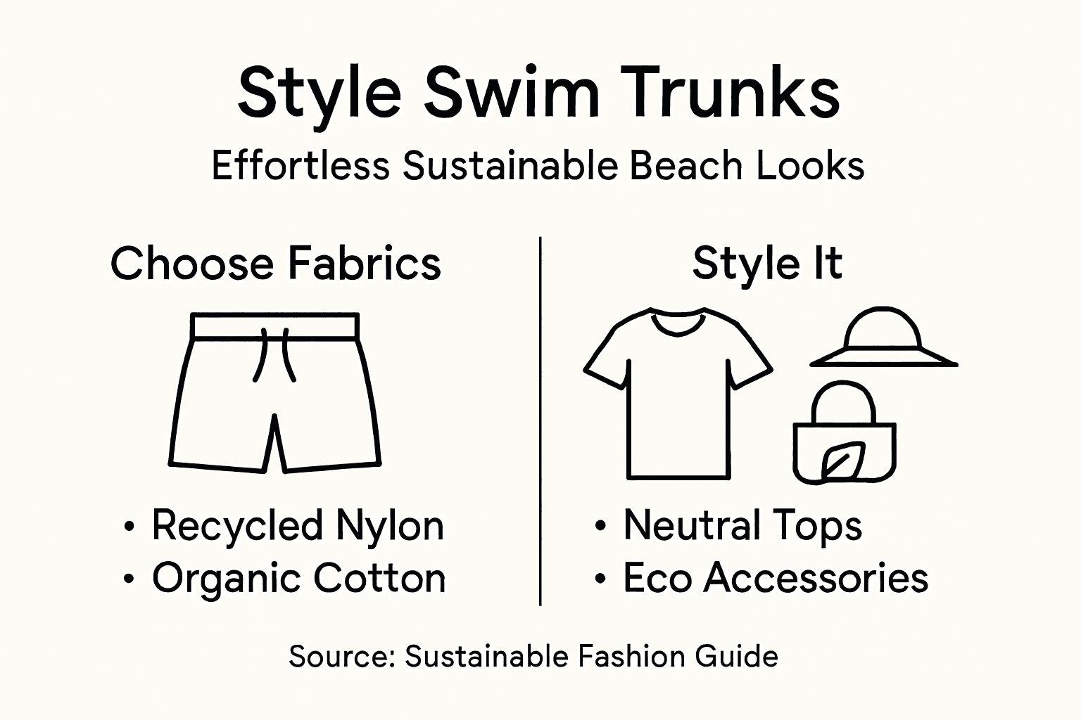 Infographic of swim trunk styling steps and materials