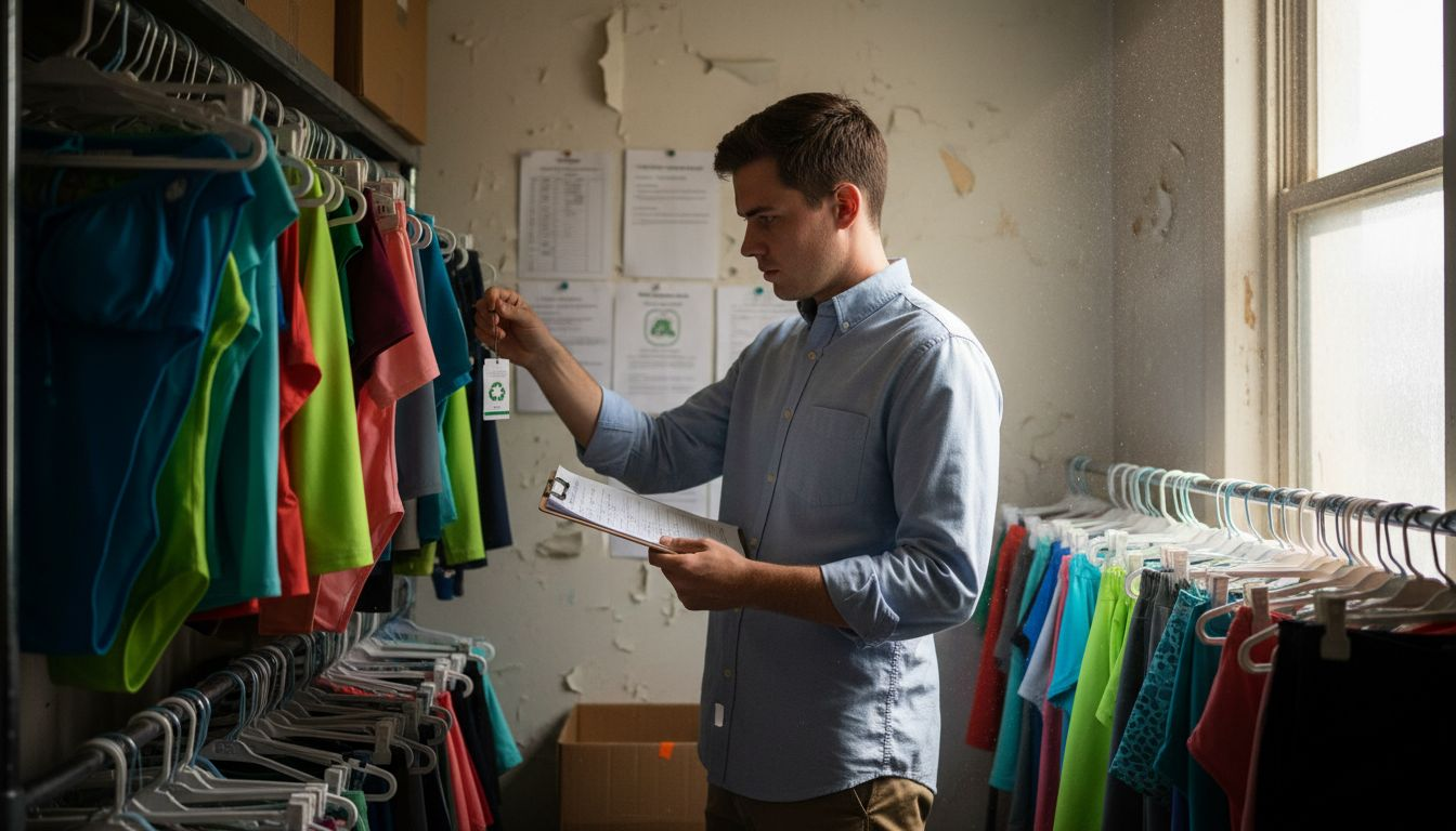 Officer checking eco-certified swimwear tags