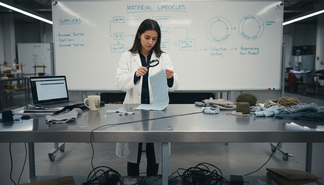 Textile engineer testing recycled swimwear fabric