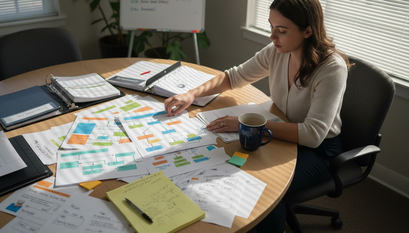 Businesswoman reviewing personalized customer journey maps