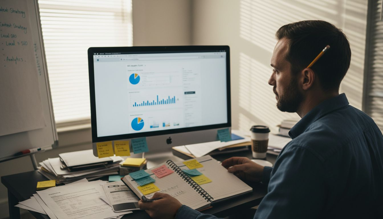 Marketer reviewing SEO website dashboard setup