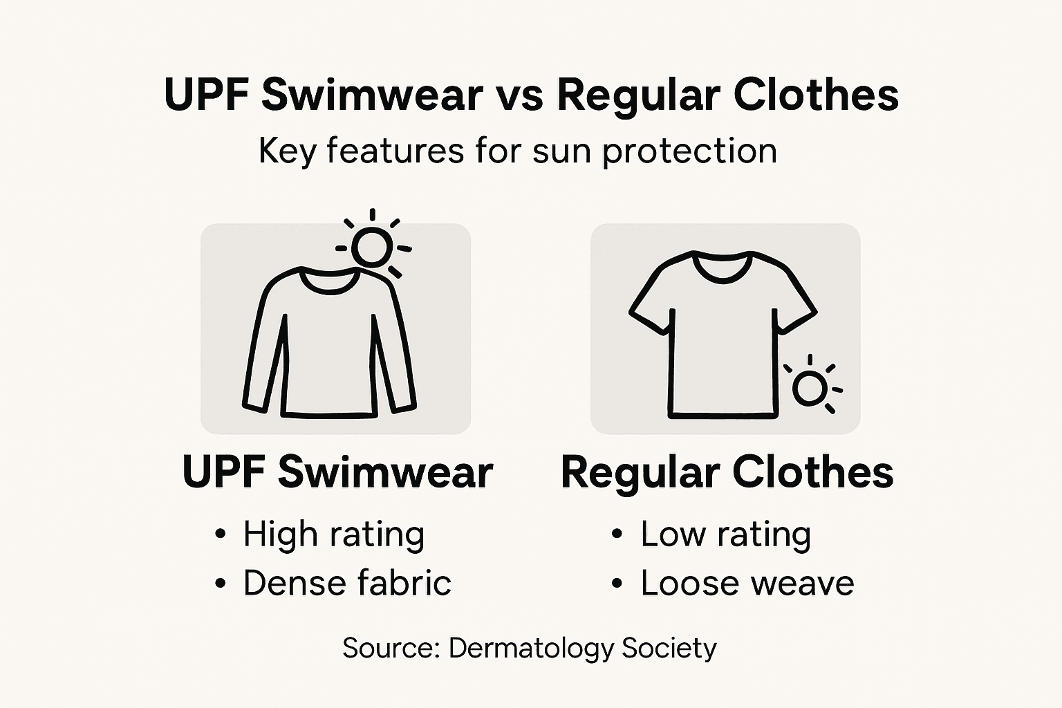 Infographic comparing UPF swimwear and regular clothes