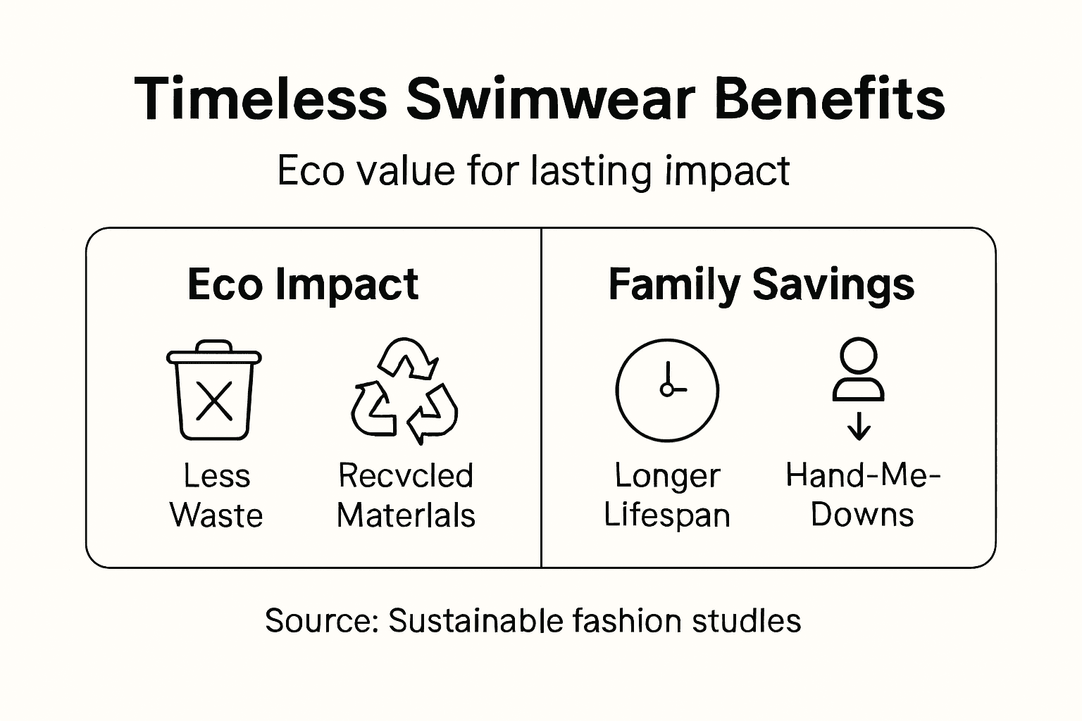 Infographic showing eco and family value of timeless swimwear