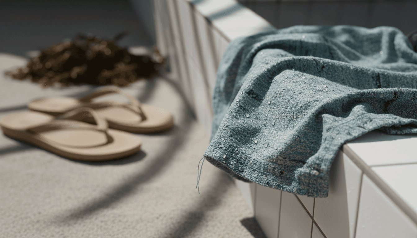 Detail of eco-friendly swim trunks outdoors