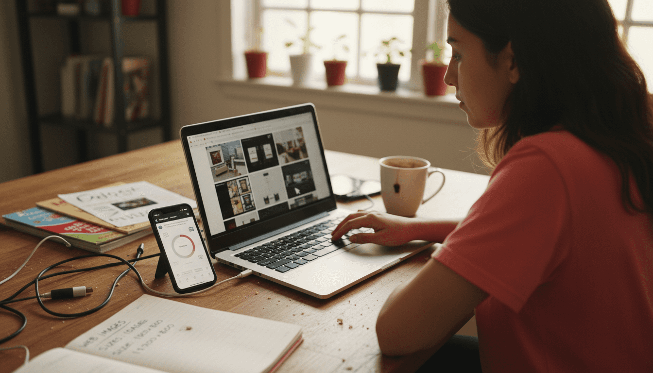 Business owner resizing images for website speed