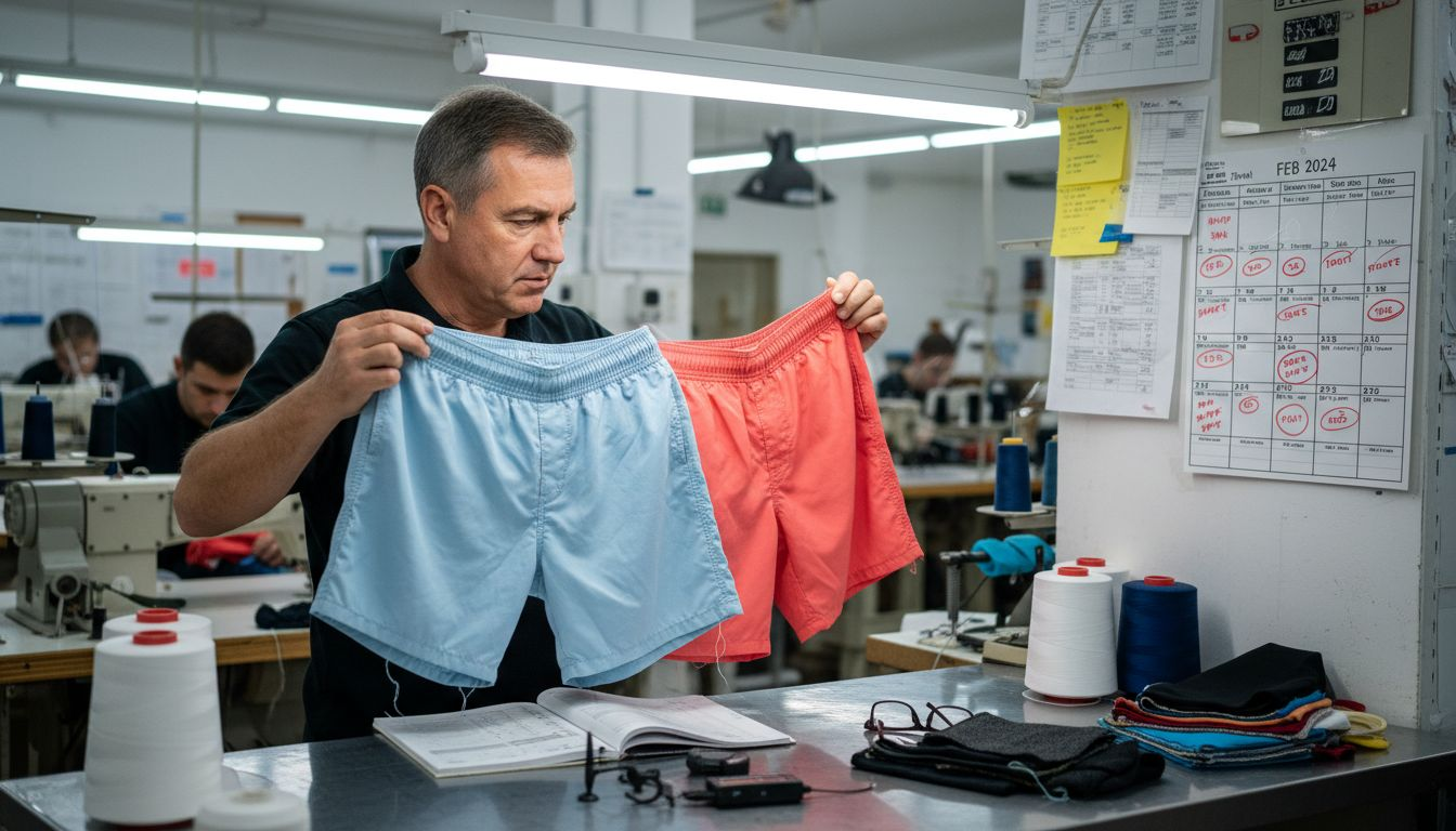 Engineer examines durable recycled swimwear fabric
