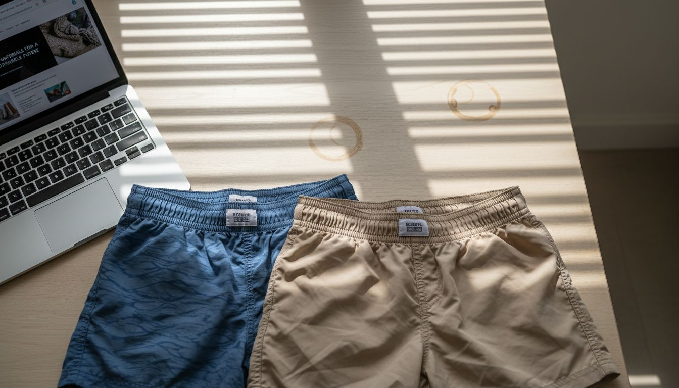 Close-up of eco-friendly swimwear tags