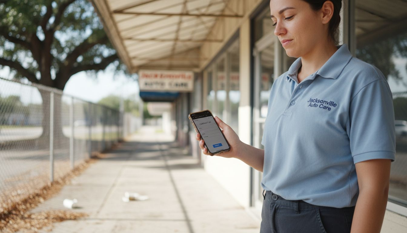 Business owner tests mobile site outside garage