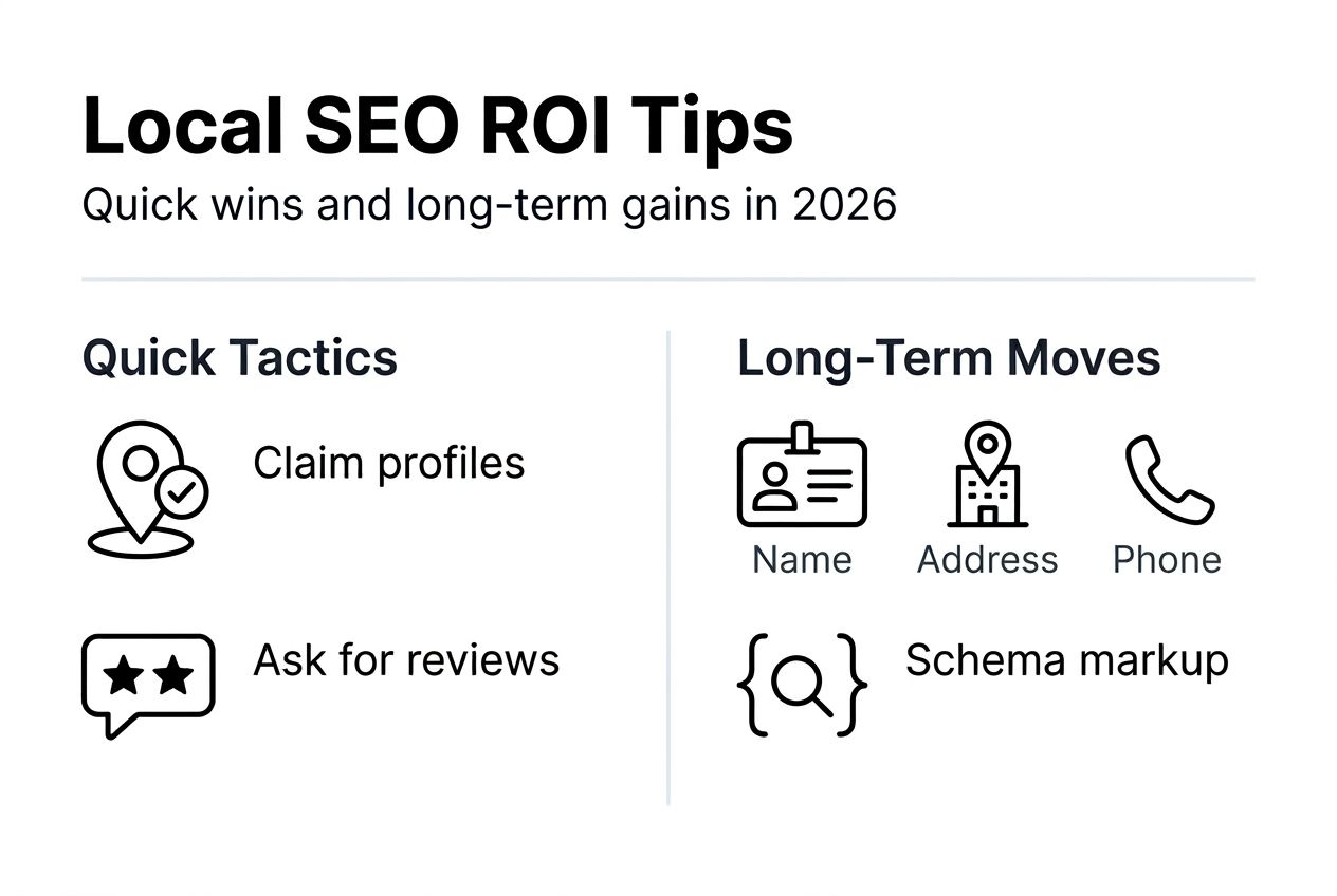 Infographic showing local SEO strategies and ROI tips