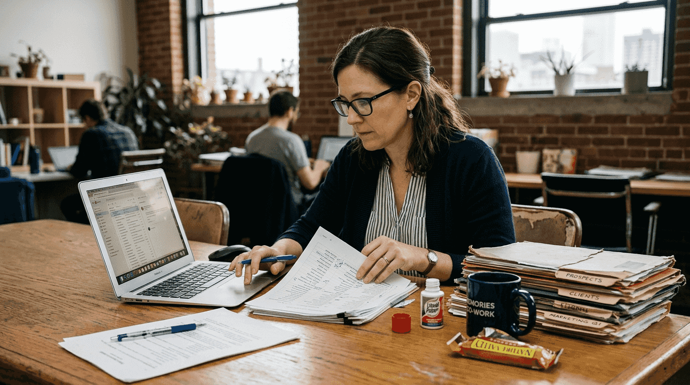 Woman organizes contact lists for marketing