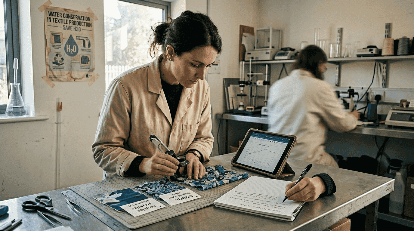 Engineer inspecting eco swimwear materials