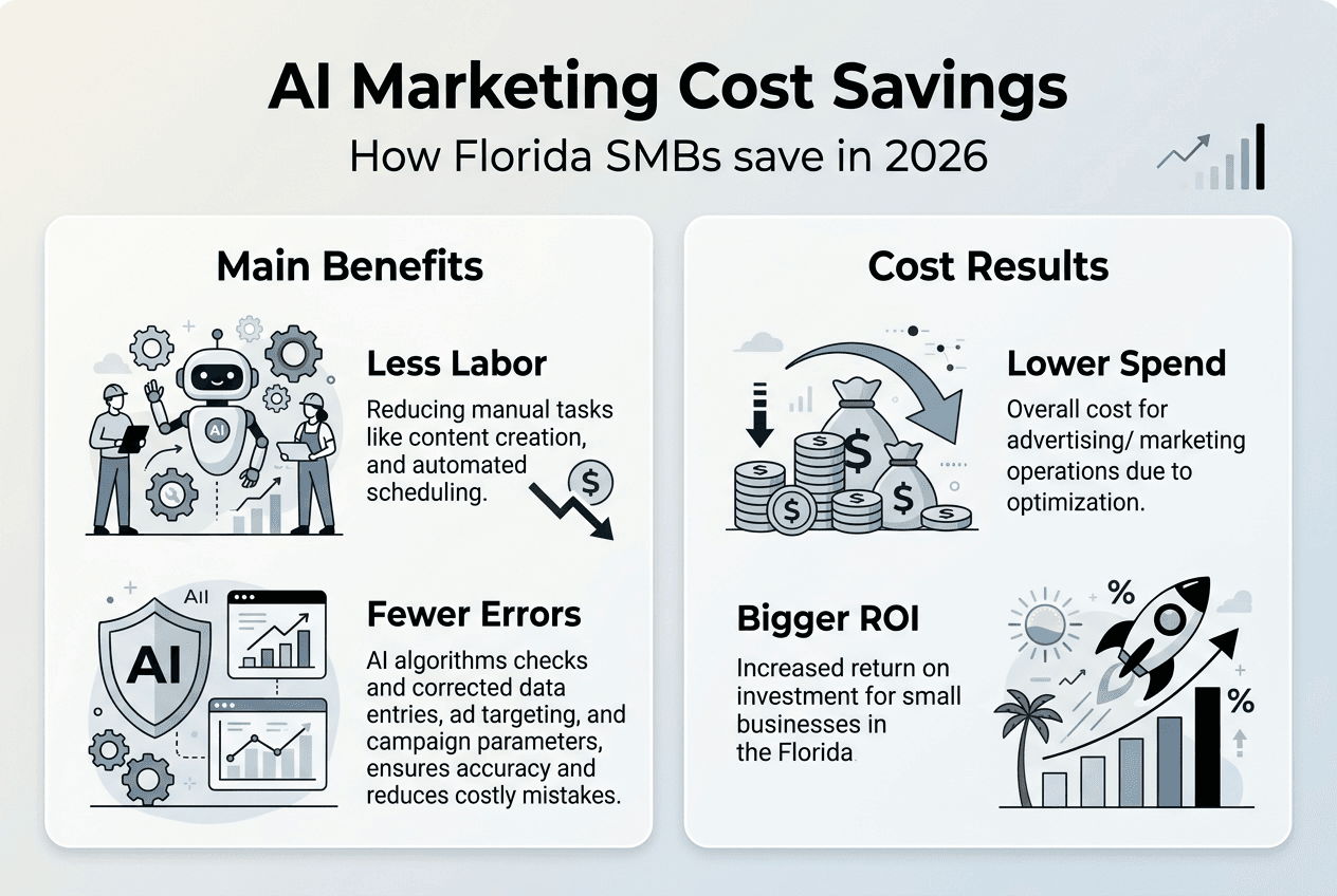 Infographic showing AI marketing cost savings for Florida small businesses