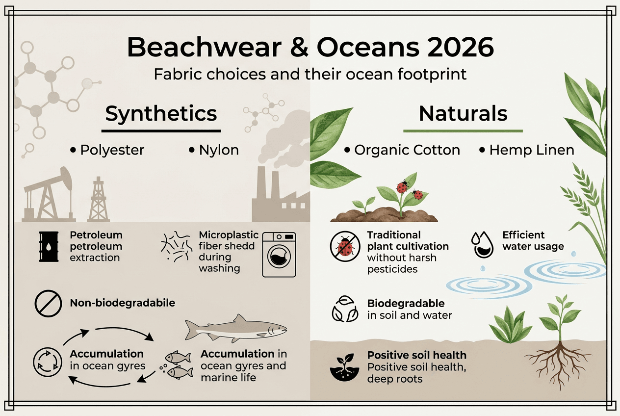 Infographic comparing beachwear fabric impacts