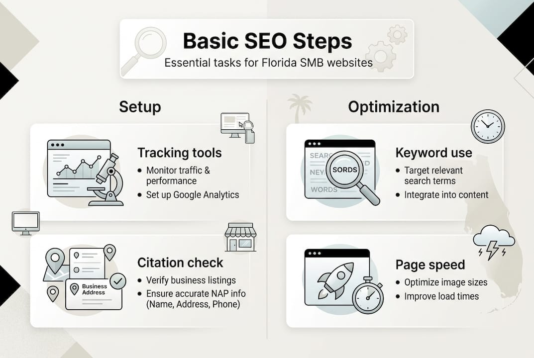 Infographic showing basic SEO steps for SMBs