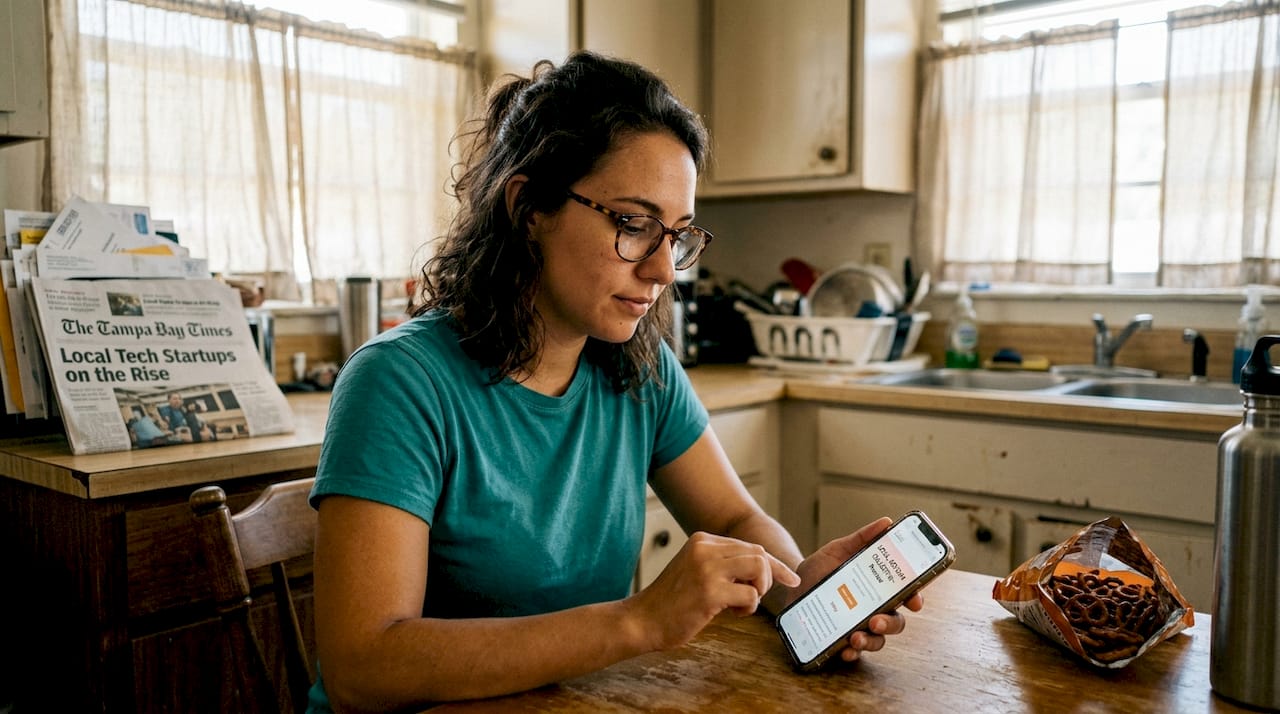 Woman testing business website on smartphone