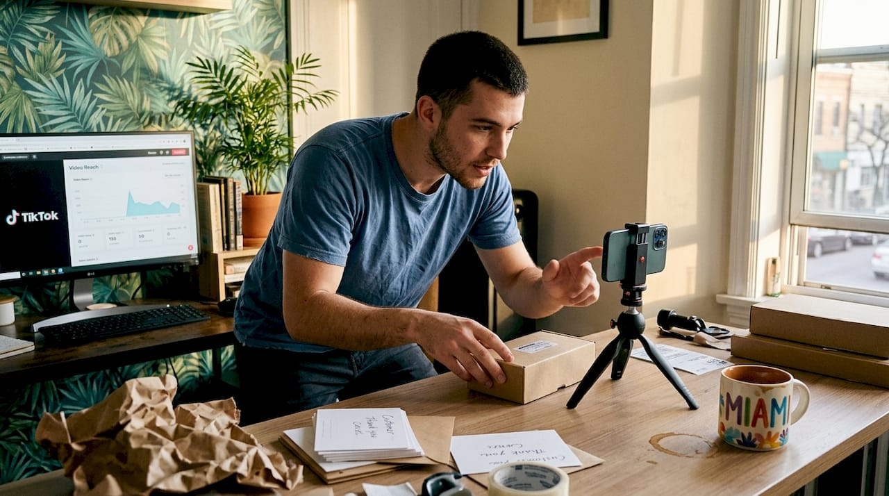 Small business owner films product video