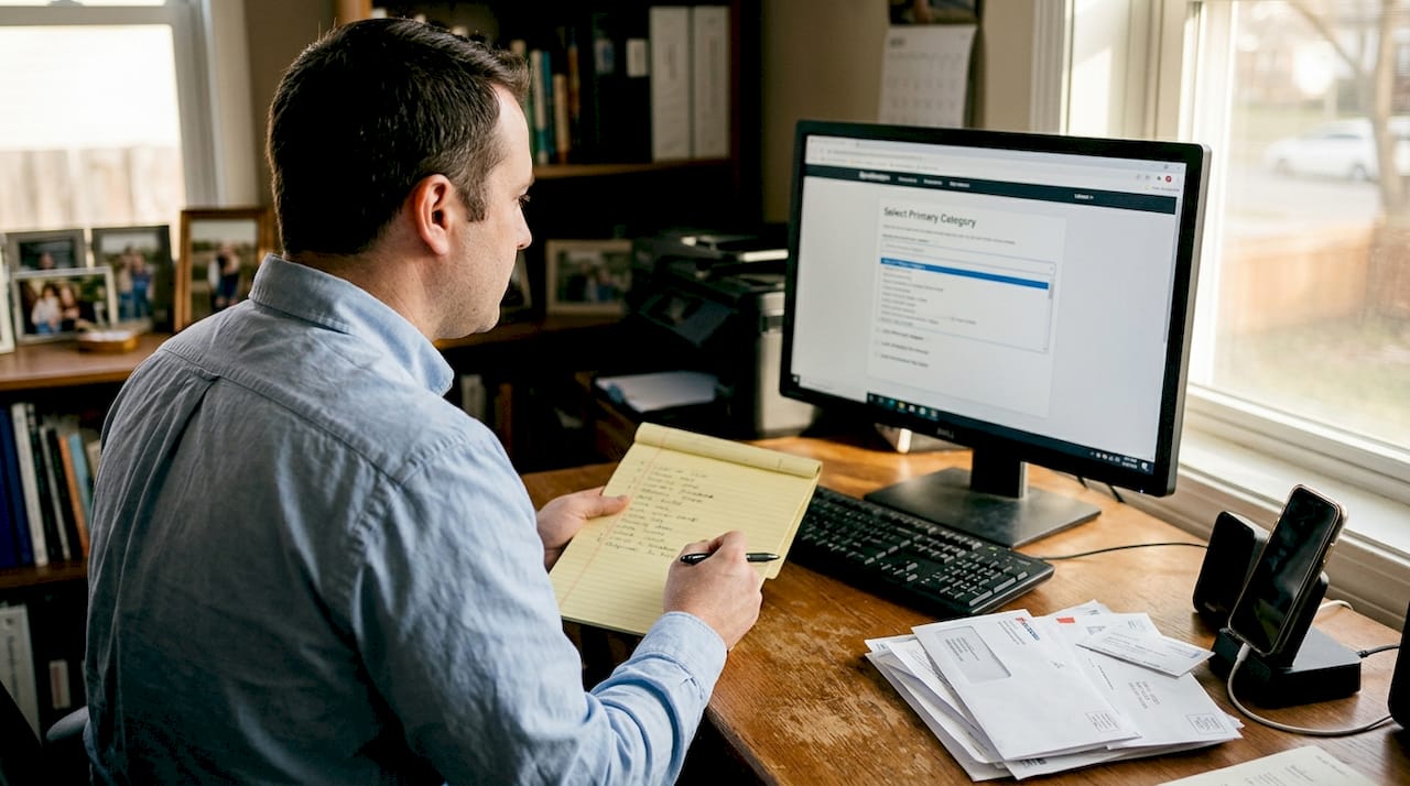 Selecting Google Business category at desk