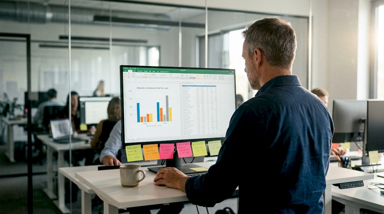 Analyst comparing inbound and outbound lead costs