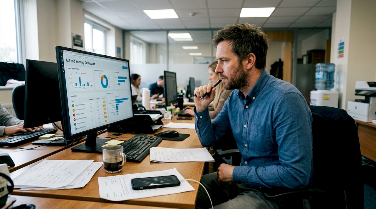 Sales rep reviews AI lead scoring dashboard