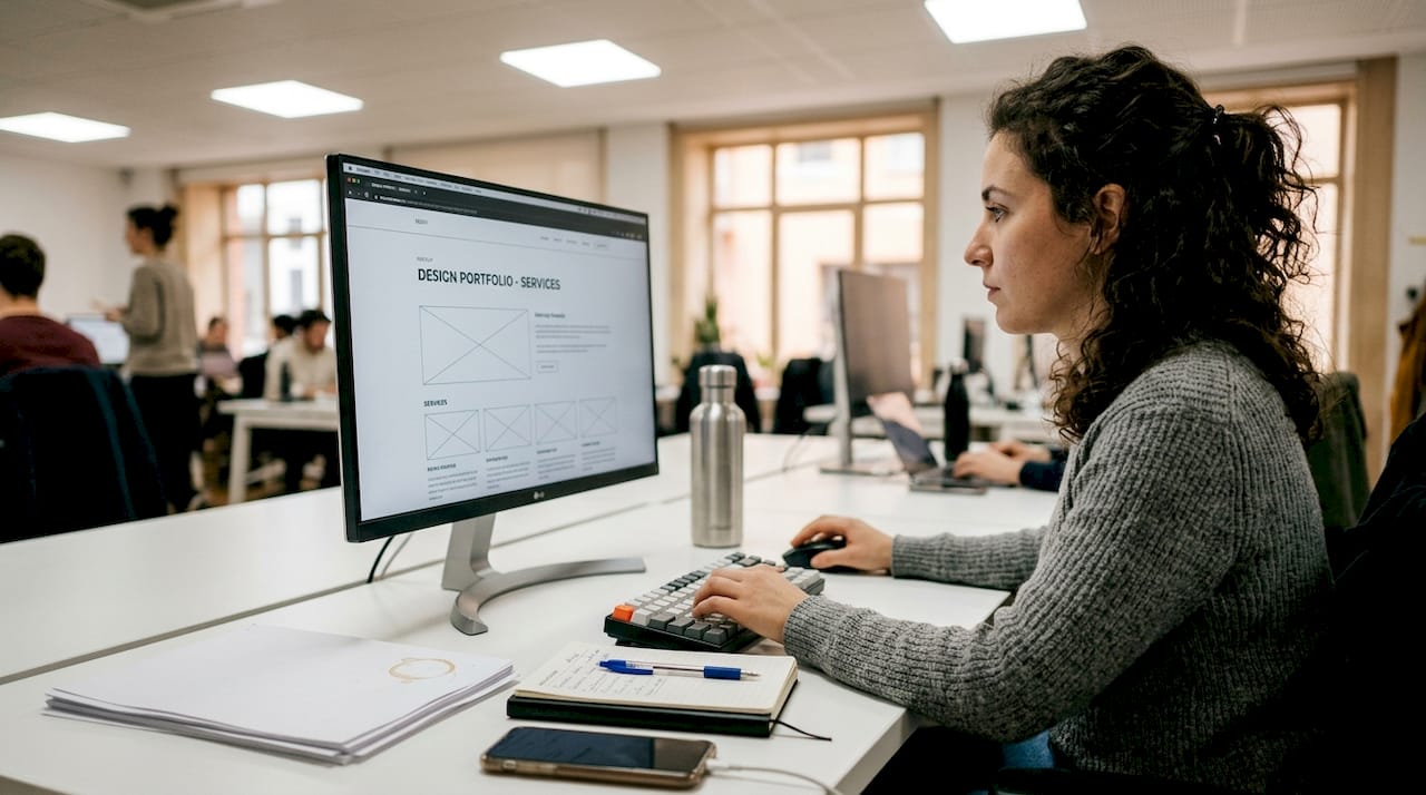 Designer creating minimalist website interface