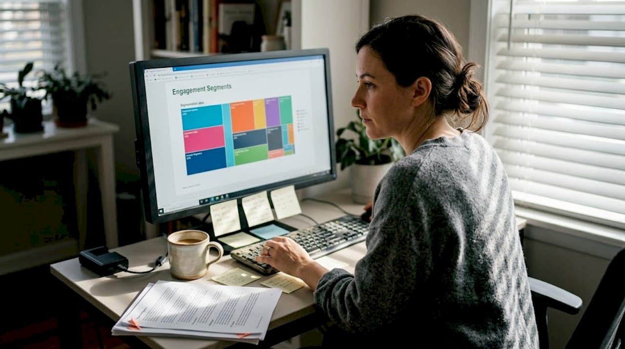 Marketer at desk reviewing engagement segments