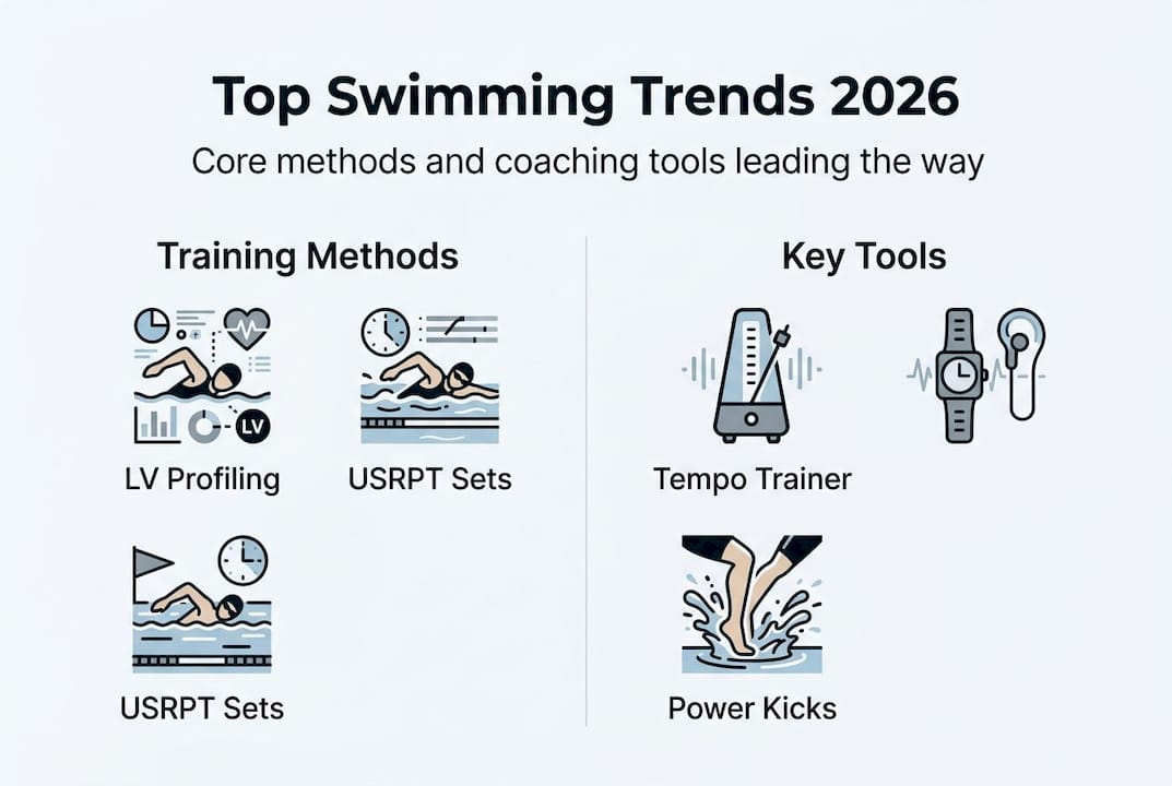 Infographic showing 2026 swimming methods and tools