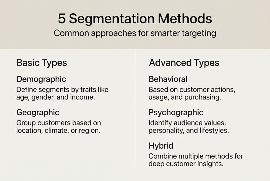 Infographic showing five audience segmentation types