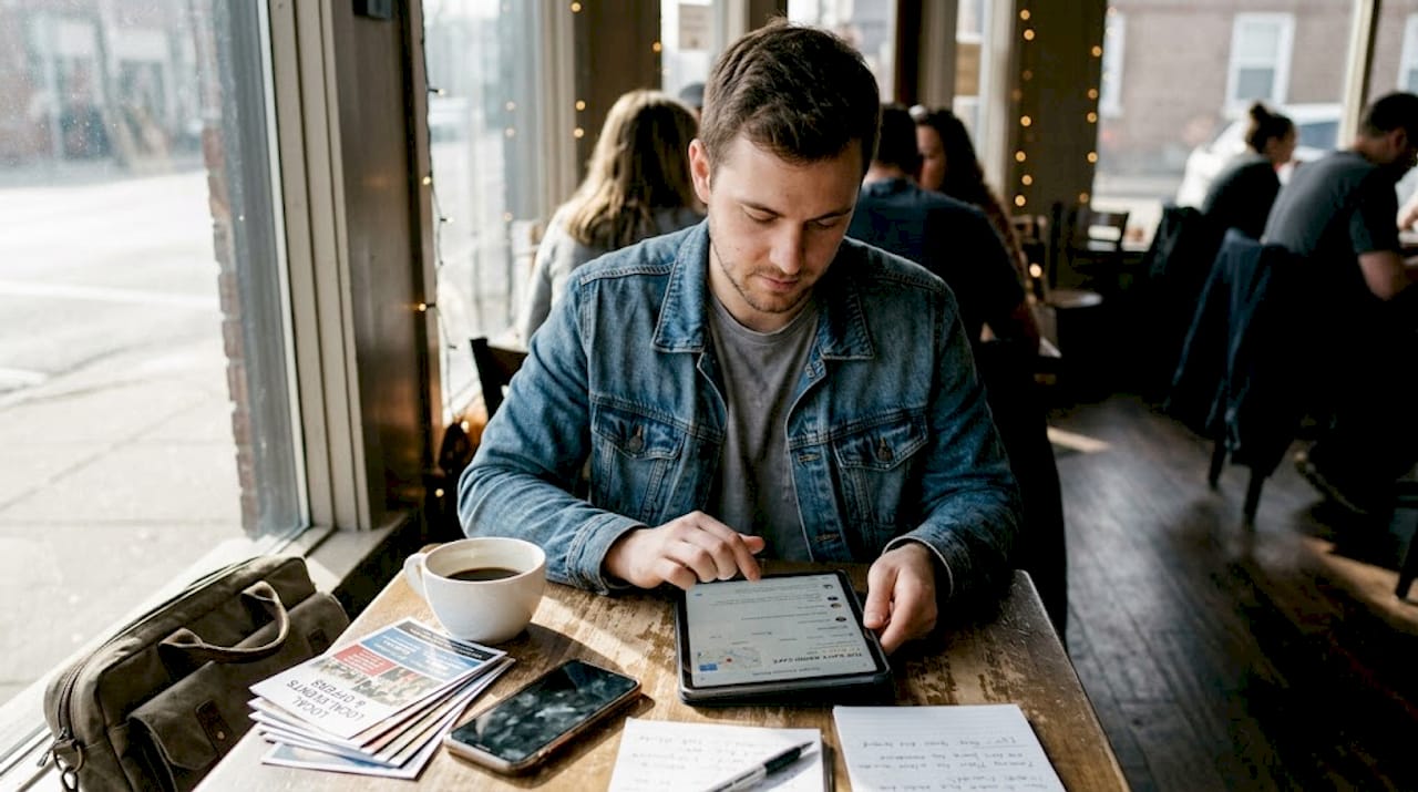 Business owner reviewing Google profile strategy