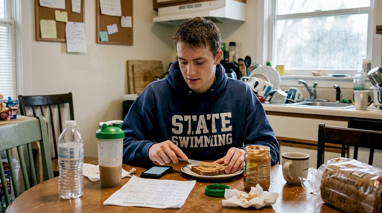 Swimmer preparing quick nutritious breakfast