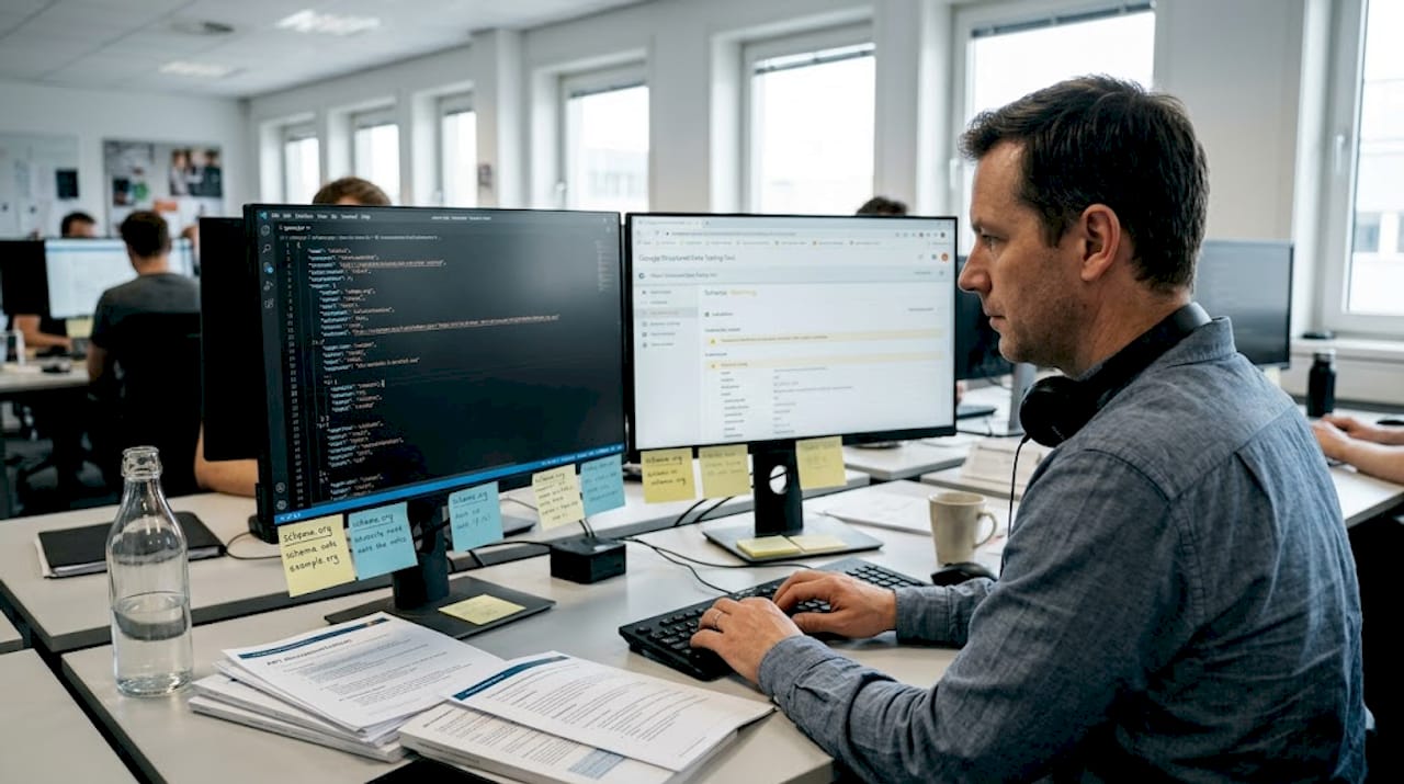 IT specialist reviews schema markup workspace