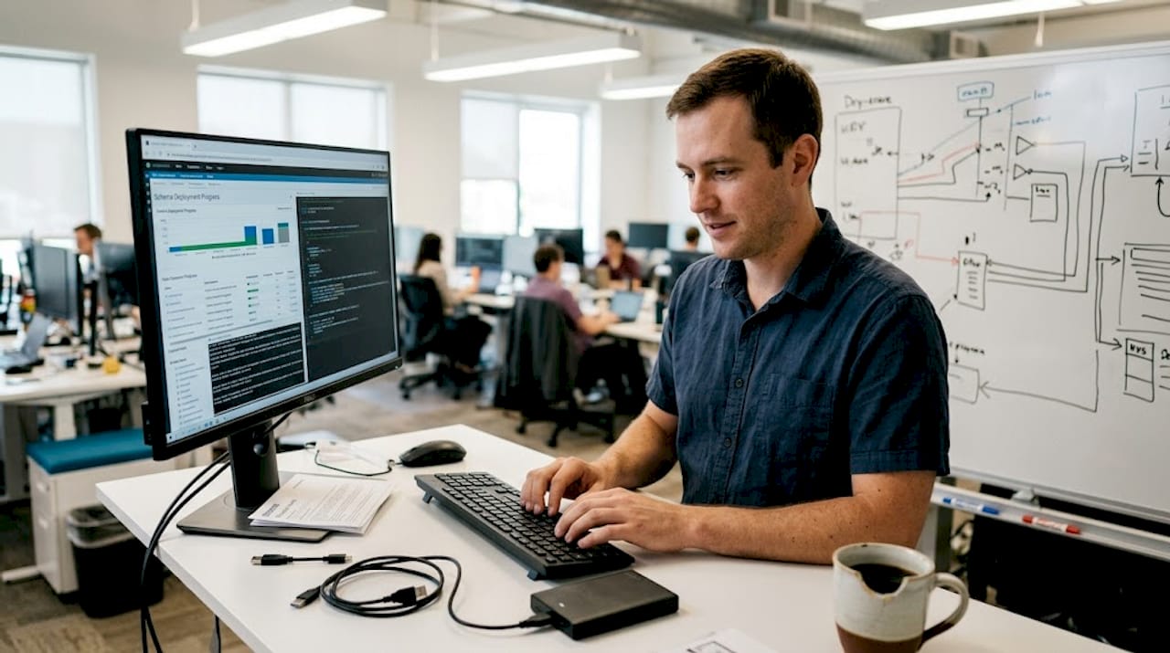 Engineer monitoring technical SEO operations