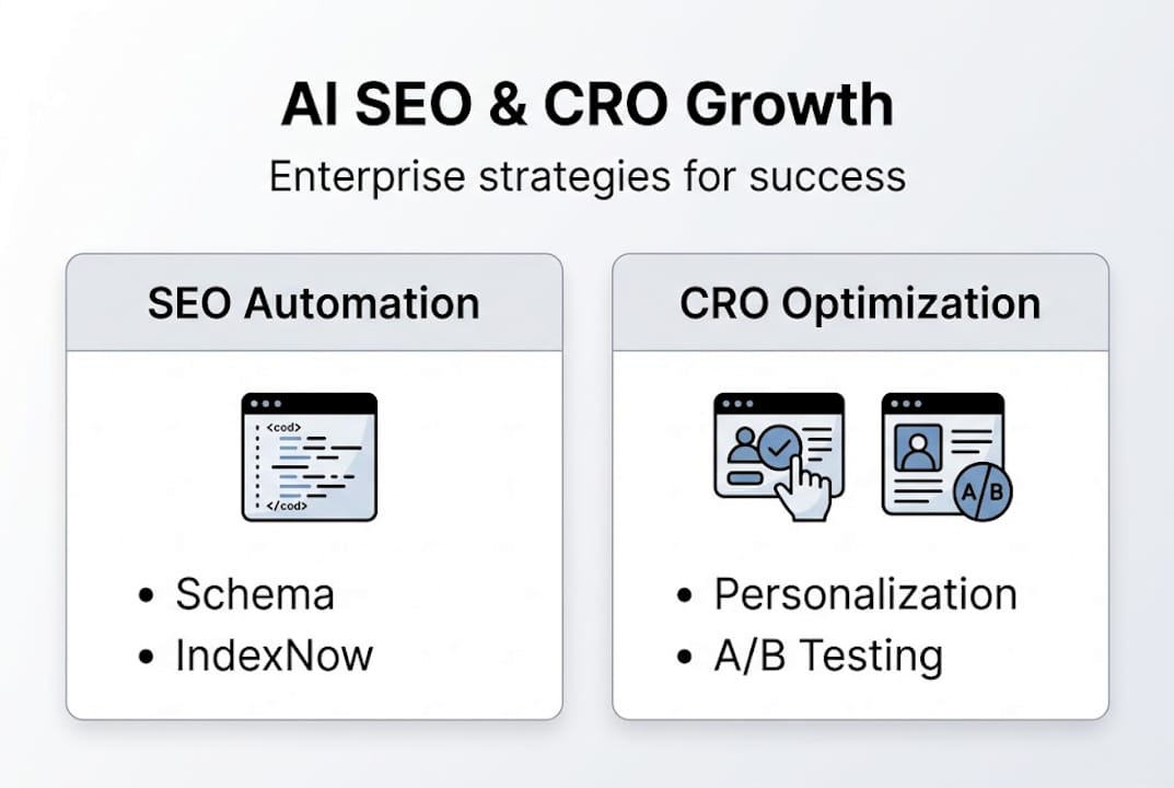 Infographic showing AI SEO and CRO strategies