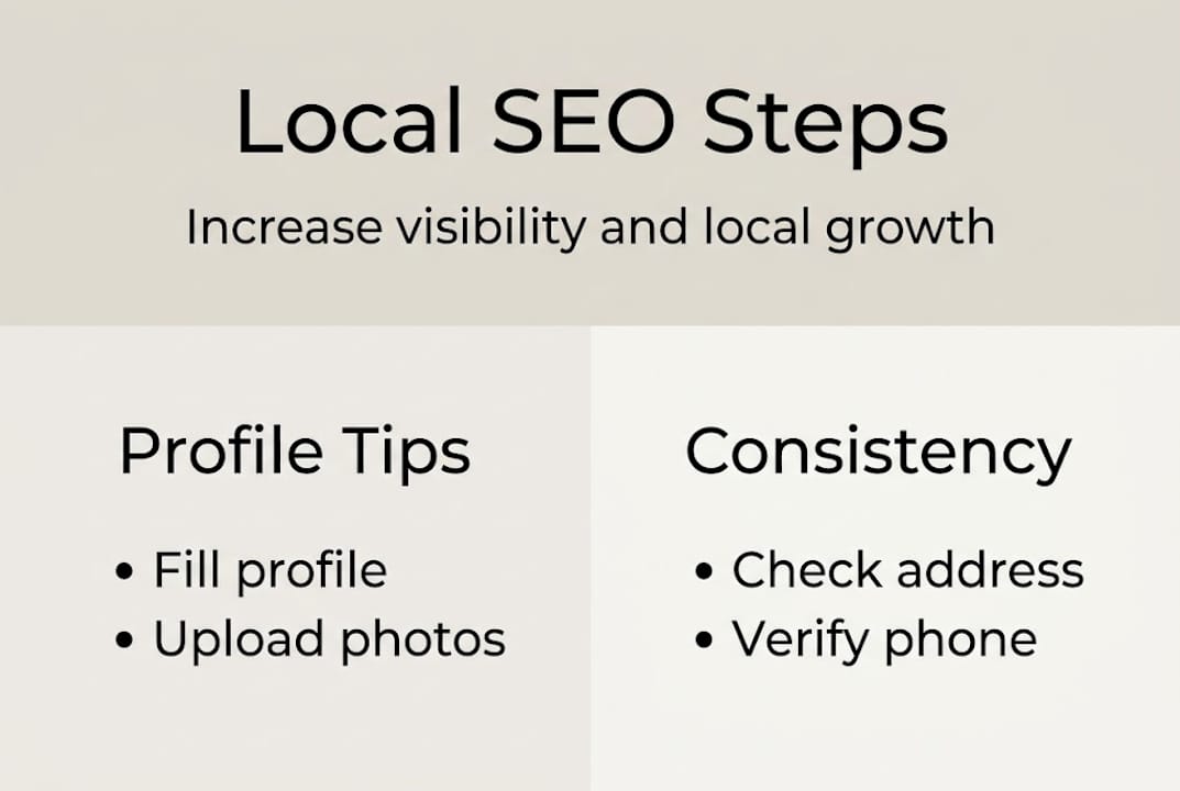 Infographic outlining local SEO strategy steps