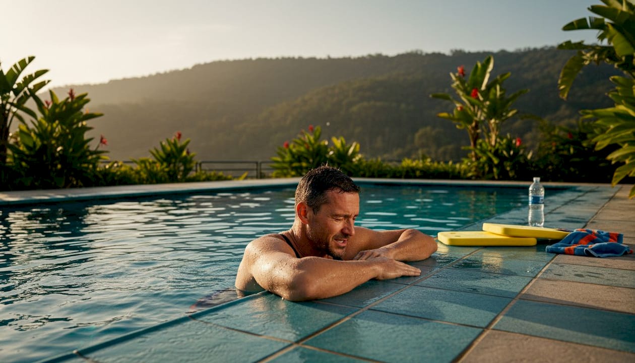 Swimmer resting after endurance interval set