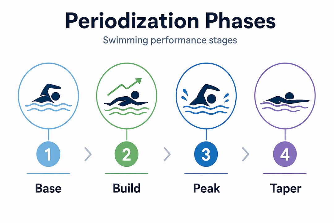 Infographic illustrating swim training periodization phases
